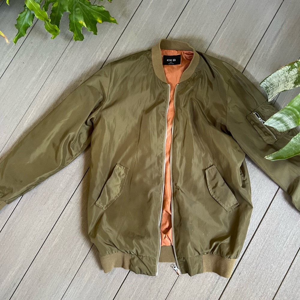 Active USA Olive Green and Peach Bomber Jacket